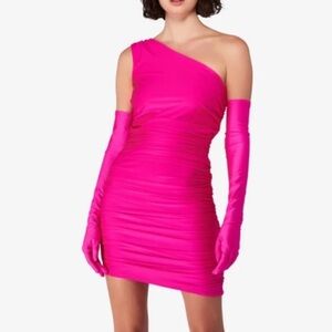 NWT MISCREANTS Elegant Velvet Pink One-Shoulder Dress size 8